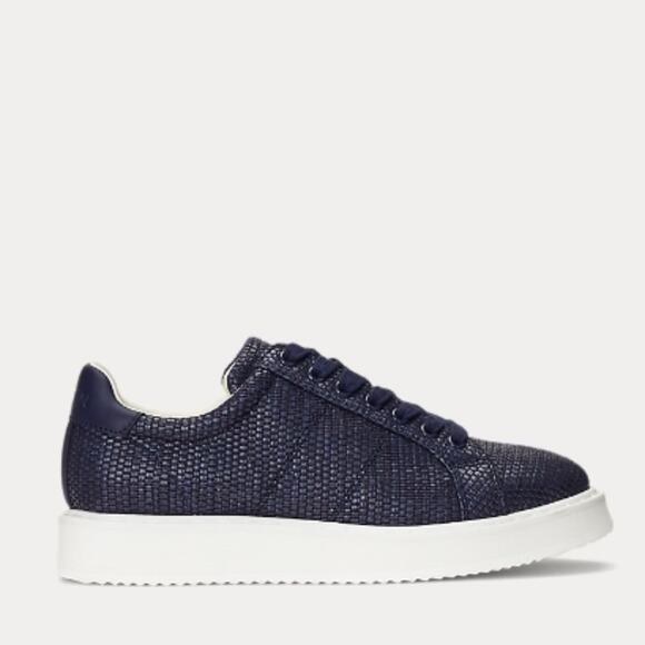 Lauren Ralph Lauren Angeline IV Leather Trim Straw sneakers navy blue - 8.5 - Picture 1 of 10